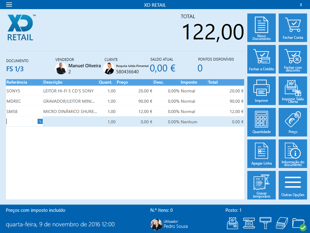 De uma forma simples e intuitiva consegue aceder as várias opções disponíveis no XD Retail.
